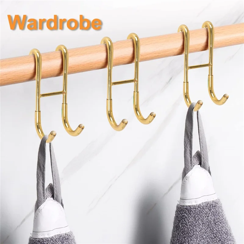 Drill Free S Shape Dual Hook Space Saving Stainless Steel Hanger for Bathroom Kitchen - Gold