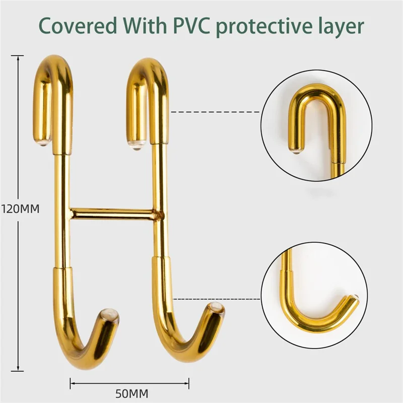Drill Free S Shape Dual Hook Space Saving Stainless Steel Hanger for Bathroom Kitchen - Gold