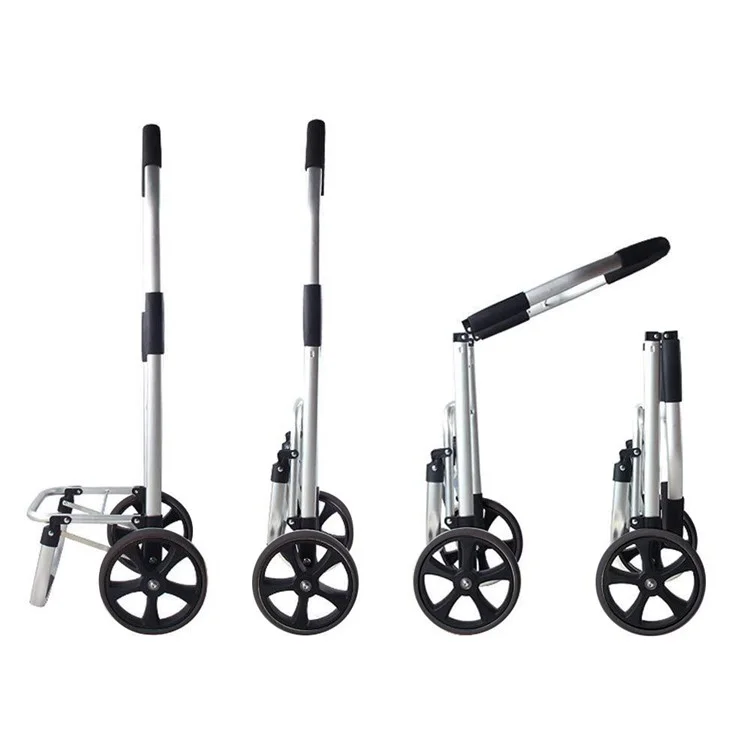 2-in-1 Aluminum Trolley Dolly Foldable Shopping Cart for Groceries with Large Wheels and Removable Bag - Black