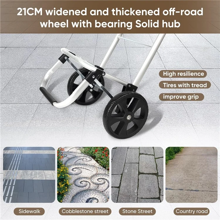 2-in-1 Aluminum Trolley Dolly Foldable Shopping Cart for Groceries with Large Wheels and Removable Bag - Black