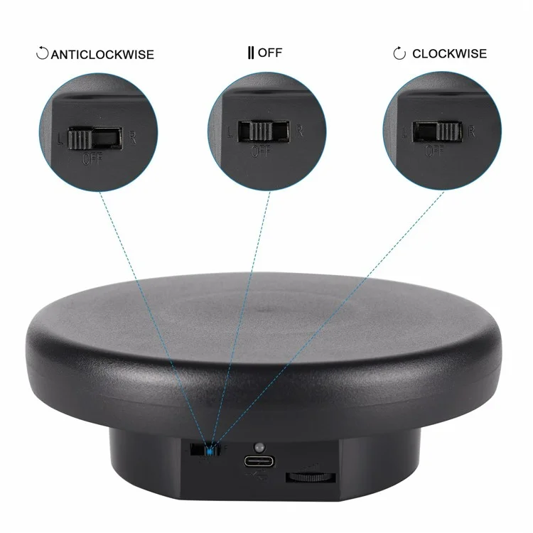 Supporto girevole da 16 cm per gioielli, rotazione a 360 gradi, fotografa con velocità regolabile - Nero