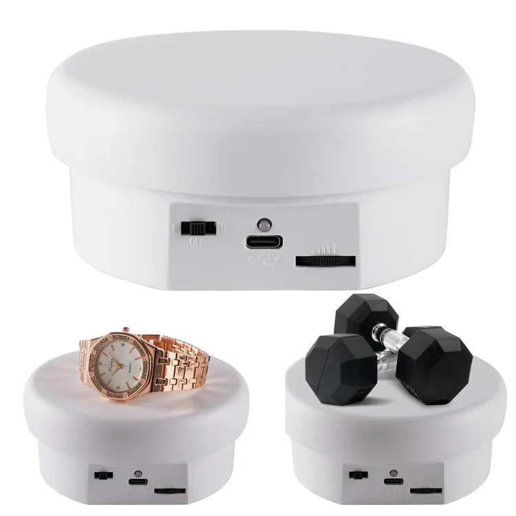 12cm Electric Rotating Display Stand Jewelry 360-Degree Photography Adjustable Speed Turntable - White
