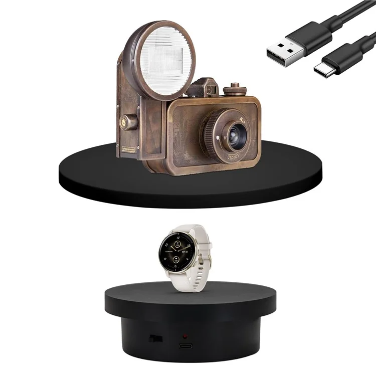 14cm USB Powered Electric Rotating Display Stand Jewelry Photography Turntable - Black
