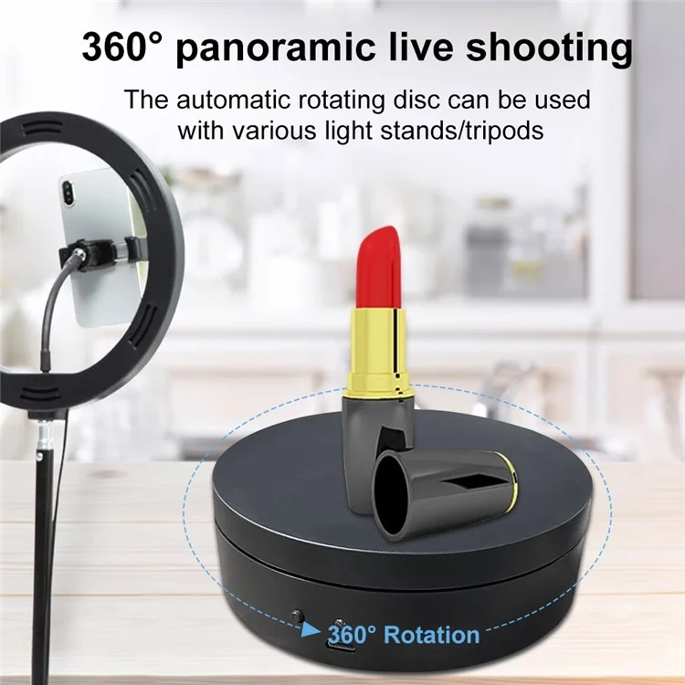10cm USB Powered Electric Rotating Display Stand Jewelry Photography Turntable - Black