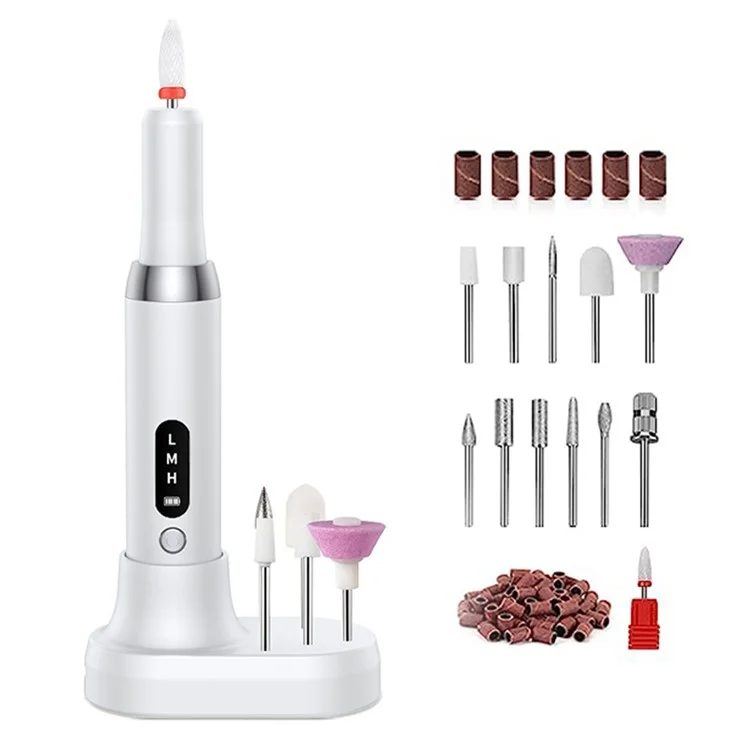 Máquina de lixar unhas K16 Portable Electric Nail File Set Manicure Pedicure Polishing Gel Removal Tool - Branco