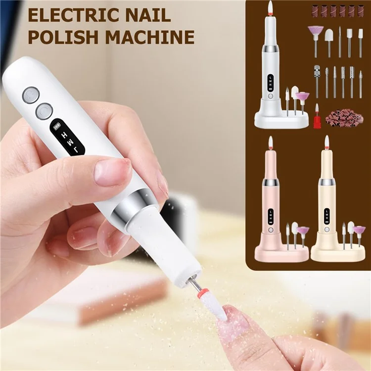 Máquina de lixar unhas K16 Portable Electric Nail File Set Manicure Pedicure Polishing Gel Removal Tool - Branco