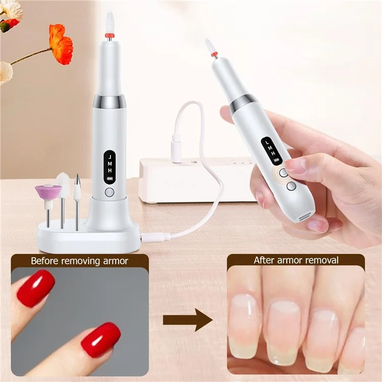 Máquina de lixar unhas K16 Portable Electric Nail File Set Manicure Pedicure Polishing Gel Removal Tool - Branco