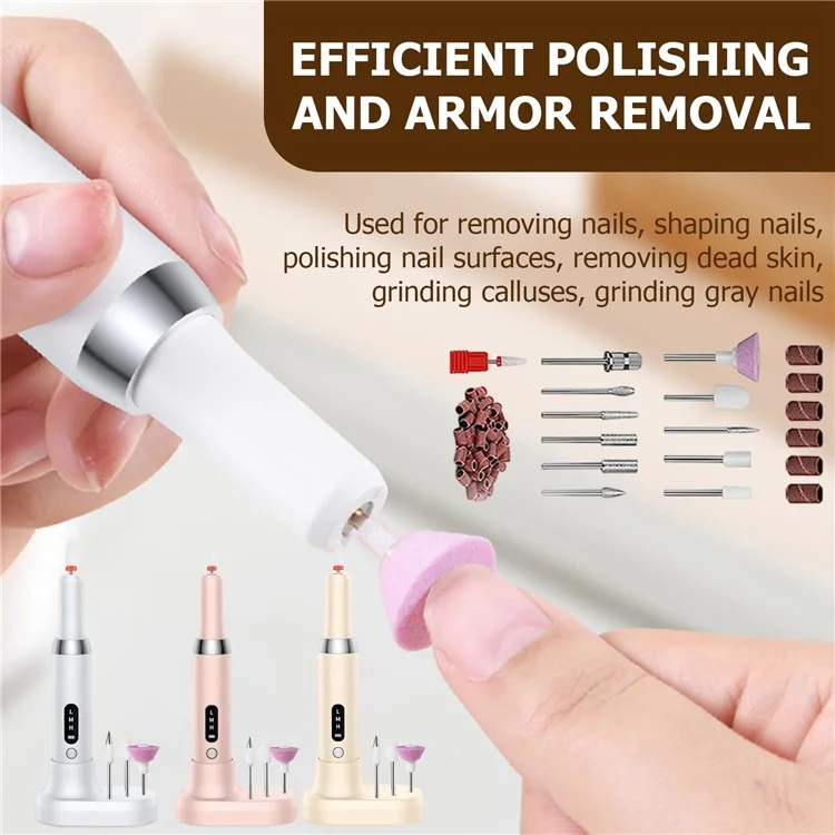 Máquina de lixar unhas K16 Portable Electric Nail File Set Manicure Pedicure Polishing Gel Removal Tool - Branco