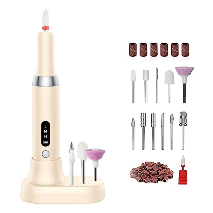 K16 Nail Drill Machine Portable Electric Nail File Set Manicure Pedicure Polishing Gel Removal Tool - Khaki