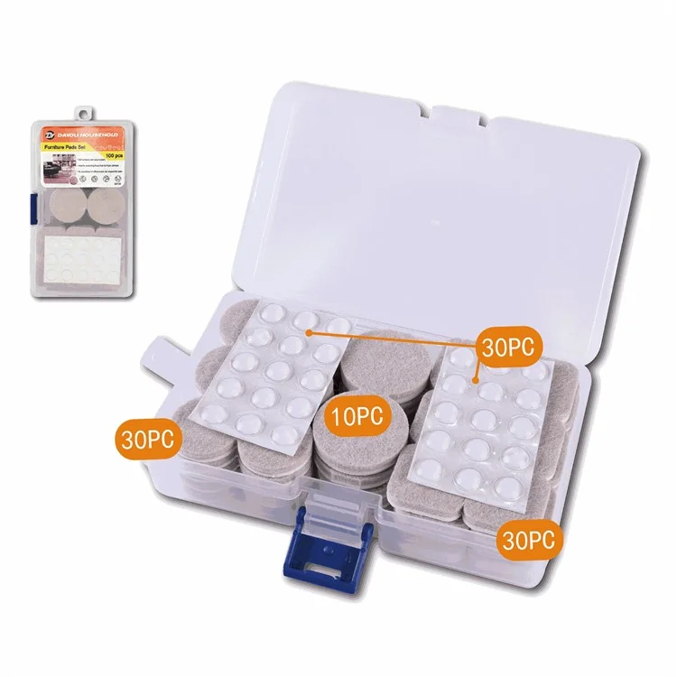 M100 100Pcs / Set Self-Adhesive Felt PVC Chair Table Foot Pad Furniture Silent Non-Slip Floor Protection Mats - Beige