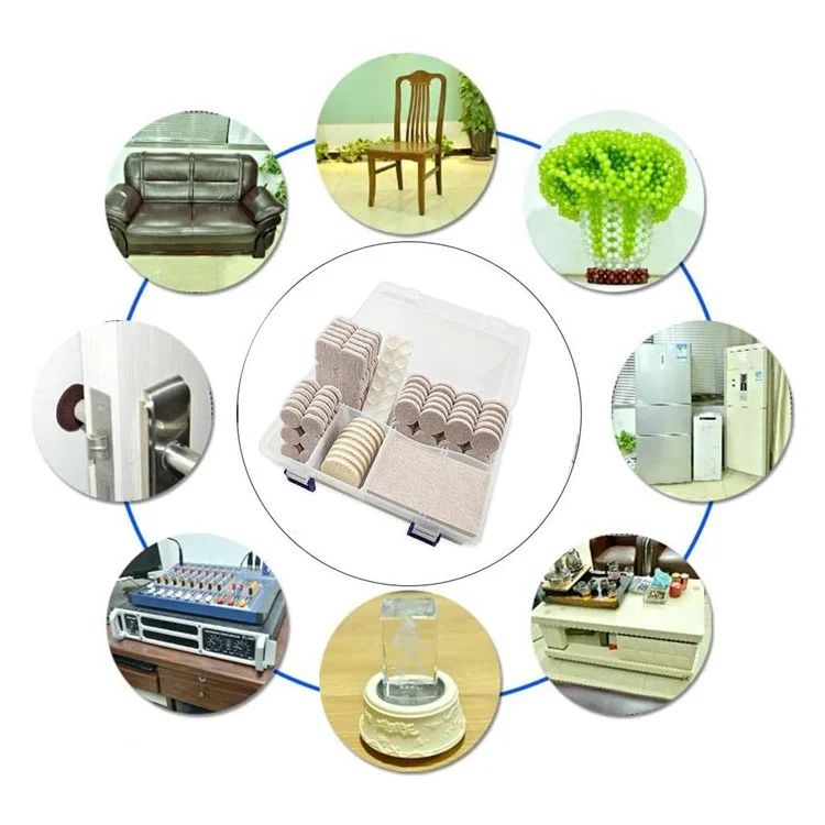 258Pcs / Set Self-Adhesive Felt PVC Chair Table Foot Pad Furniture Silent Floor Protection Mats - Apricot