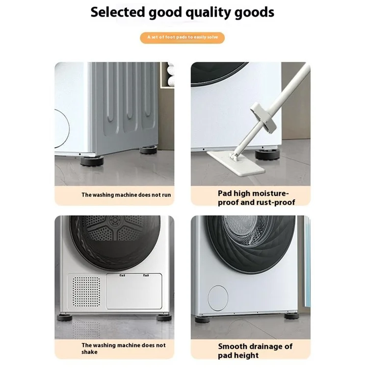 4Pcs Washing Machine Shock-absorbing Pads Silent Non-slip Round Heighten Pads - Grey