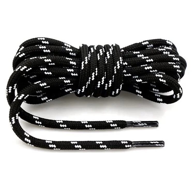 1 Pair 160cm Martin Boots Hiking Shoe Laces Round Wear-Resistant Polyester Shoelace Rope - Black+White