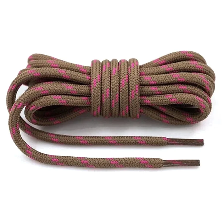1 Pair 160cm Martin Boots Hiking Shoe Laces Round Wear-Resistant Polyester Shoelace Rope - Light Brown+Rose