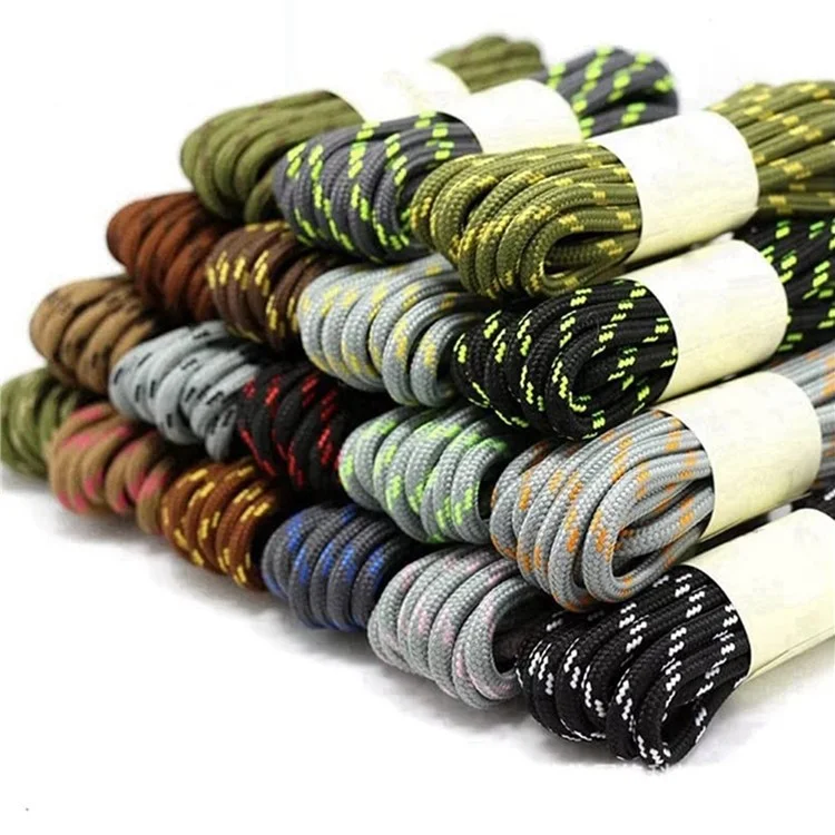 1 Pair 160cm Martin Boots Hiking Shoe Laces Round Wear-Resistant Polyester Shoelace Rope - Light Brown+Rose