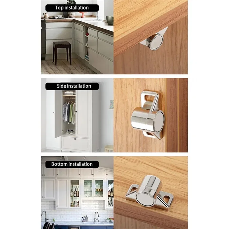Magnetic Cabinet Latch Zinc Alloy Door Catch Furniture Door Stopper for Children Safety - Black