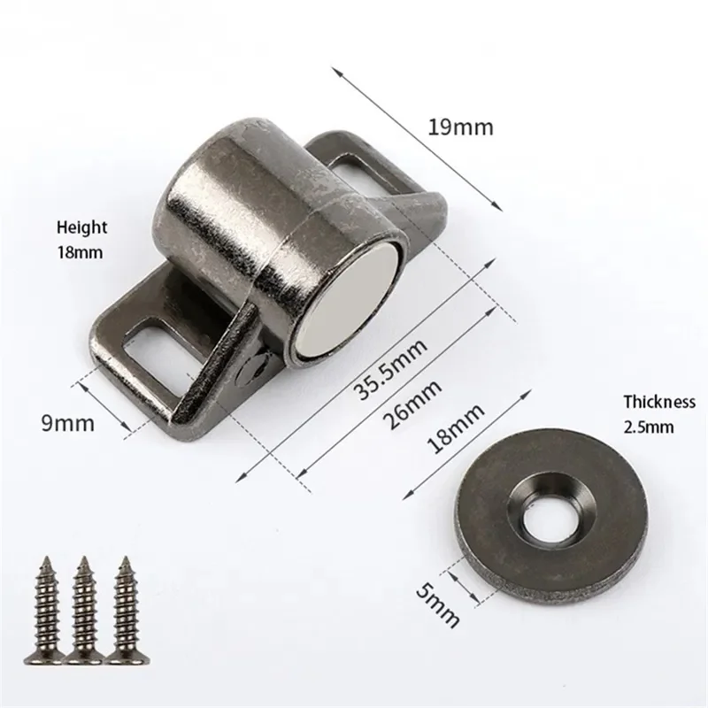Magnetic Cabinet Latch Zinc Alloy Door Catch Furniture Door Stopper for Children Safety - Black