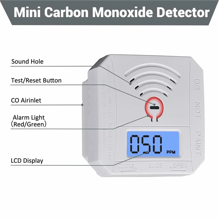 Mini Carbon Monoxide Detector with LCD Display Home Safety CO Alarm Sensor - Style A