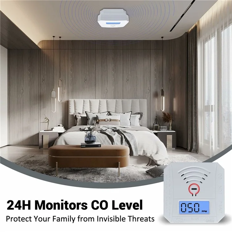 Mini Carbon Monoxide Detector with LCD Display Home Safety CO Alarm Sensor - Style A