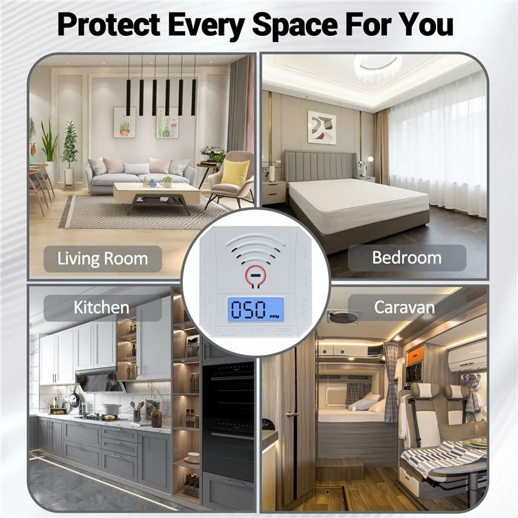 Mini Carbon Monoxide Detector with LCD Display Home Safety CO Alarm Sensor - Style A