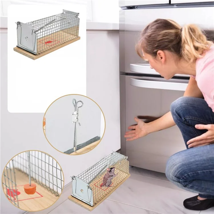 R501 Iron Wire+Wood Mouse Trap Box Home Mouse Catching Cage, Large Size