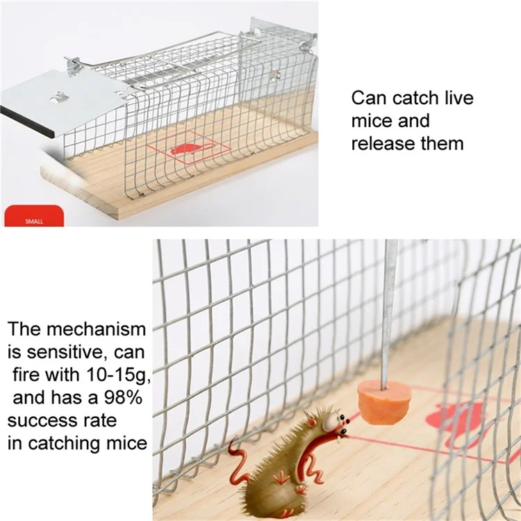 R501 Iron Wire+Wood Mouse Trap Box Home Mouse Catching Cage, Large Size