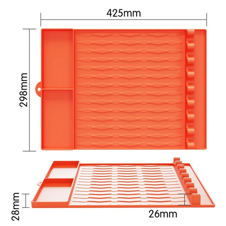 Para Blackstone Silicone Griddle BBQ Utensils Mat Seasoning Bottle Spatula Holder Mat - 2 Grids / Laranja