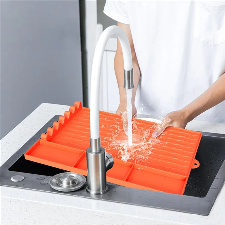 Para Blackstone Silicone Griddle BBQ Utensils Mat Seasoning Bottle Spatula Holder Mat - 2 Grids / Laranja