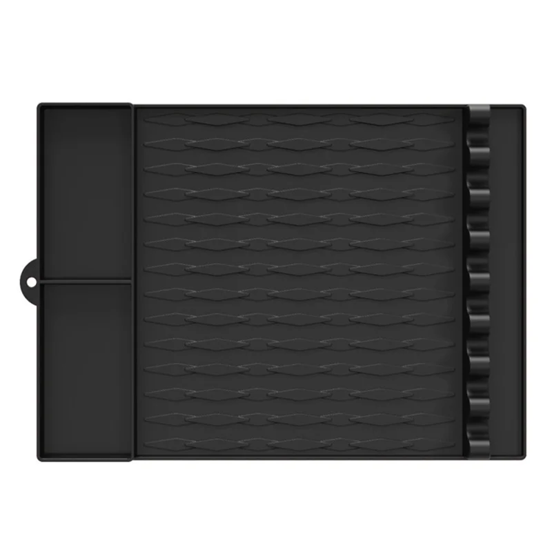 For Blackstone Silicone Griddle BBQ Utensils Mat Seasoning Bottle Spatula Holder Mat - 2 Grids / Black