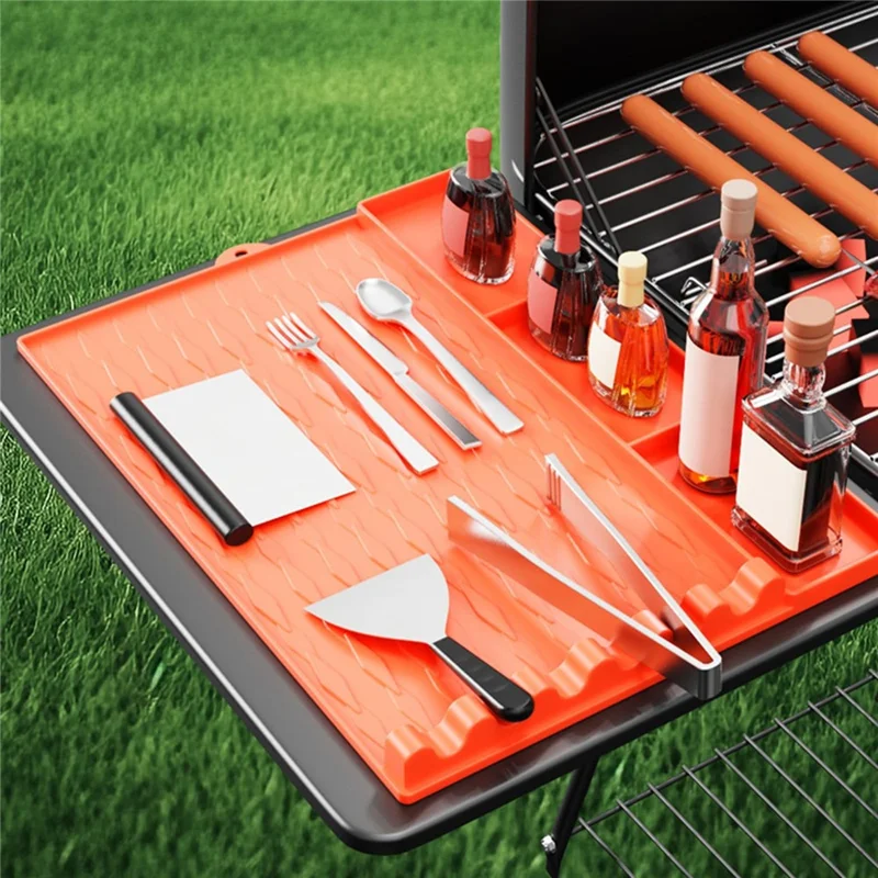 For Blackstone Silicone Griddle BBQ Utensils Mat Seasoning Bottle Spatula Holder Mat - 2 Grids / Black