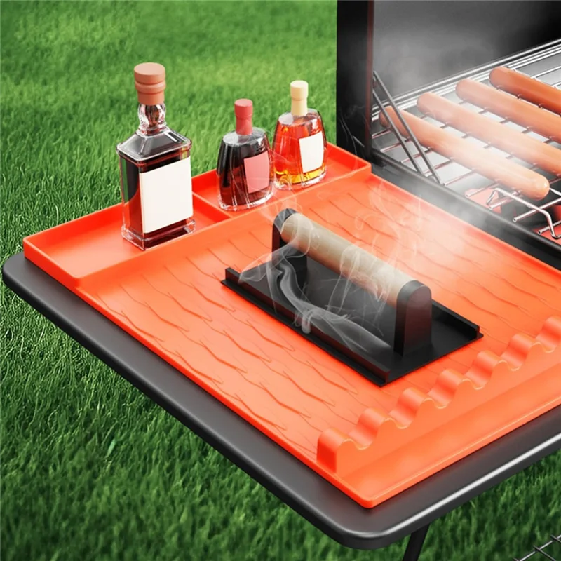 For Blackstone Silicone Griddle BBQ Utensils Mat Seasoning Bottle Spatula Holder Mat - 2 Grids / Black