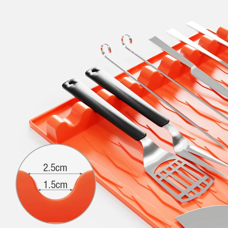 For Blackstone Silicone Griddle BBQ Utensils Mat Seasoning Bottle Spatula Holder Mat - 2 Grids / Black