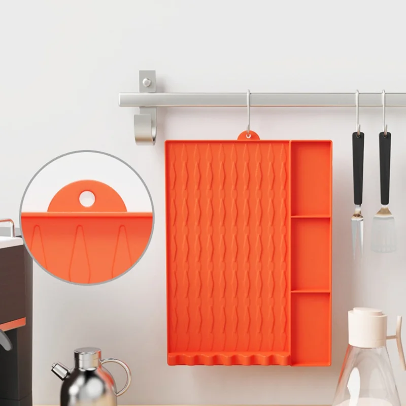 For Blackstone Silicone Griddle BBQ Utensils Mat Seasoning Bottle Spatula Holder Mat - 2 Grids / Black