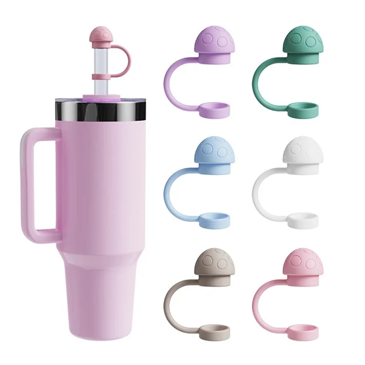 Gobelet isotherme avec couvercle en silicone pour paille de 10 mm et capuchon en forme de champignon (testé FDA, sans BPA) - Violet