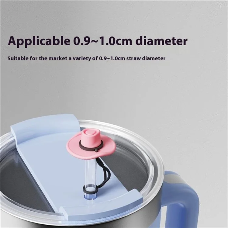 Gobelet isotherme avec couvercle en silicone et paille mignonne, anti-poussière, 10 mm (testé FDA, sans BPA) - Rose