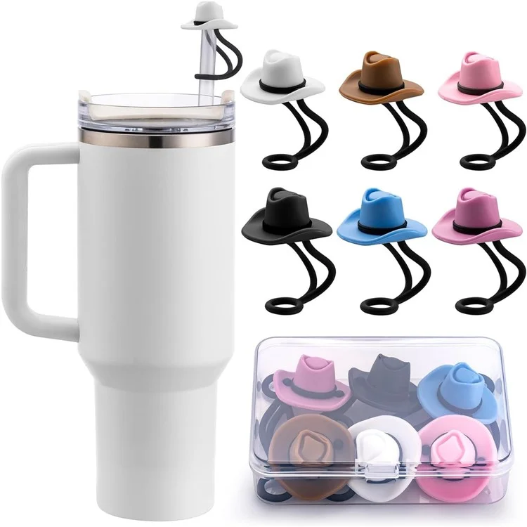 Gobelet isotherme avec couvercle en silicone et paille mignonne, anti-poussière, 10 mm (testé FDA, sans BPA) - Rose