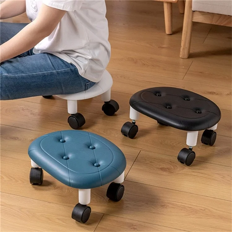 Plastic Low Stool Simple Home Bedroom Universal Wheels Small Stool - Blue