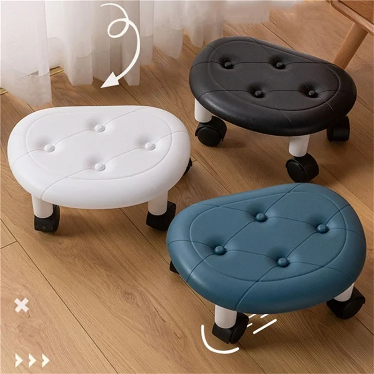 Plastic Low Stool Simple Home Bedroom Universal Wheels Small Stool - Blue