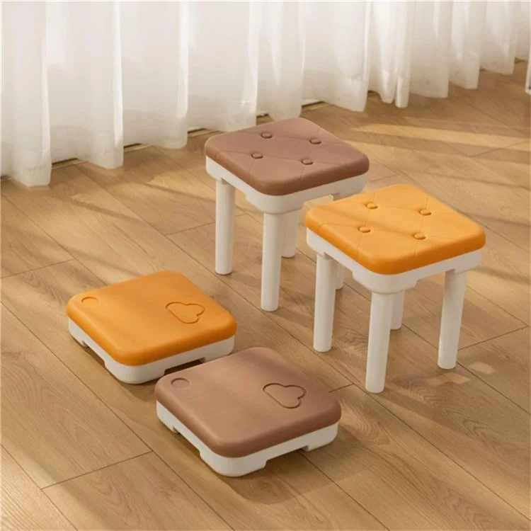 Tabouret petit enfant simple et créatif en PP épais, portable et détachable - Texture imitation cuir / Jaune