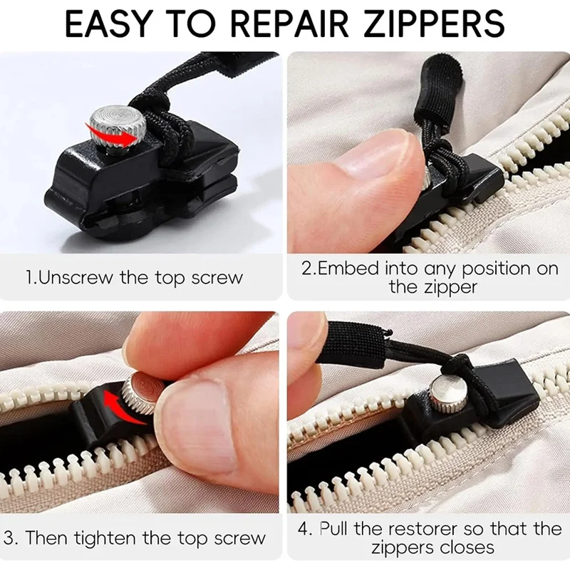 2Pcs Universal Zipper Repair Kit Instant Detachable Zipper Head for Jacket Bag Zipper Slider - M