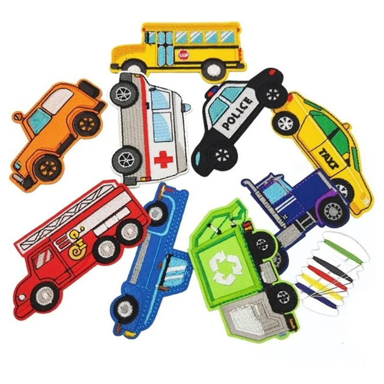 Desenho animado caminhão de construção ferro bordado remendo roupa bolsa DIY emblema adesivo conjunto - 10 peças