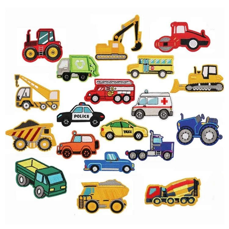 Desenho animado caminhão de construção ferro bordado remendo roupa bolsa DIY emblema adesivo conjunto - 10 peças