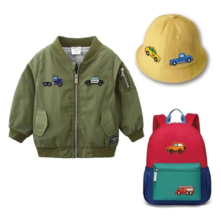 Desenho animado caminhão de construção ferro bordado remendo roupa bolsa DIY emblema adesivo conjunto - 10 peças