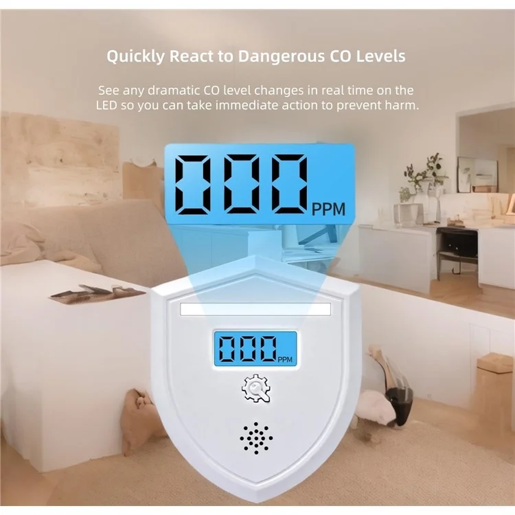 Détecteur de monoxyde de carbone Alarme de maison CO Affichage numérique Alerte 85 dB Capteur de haute précision
