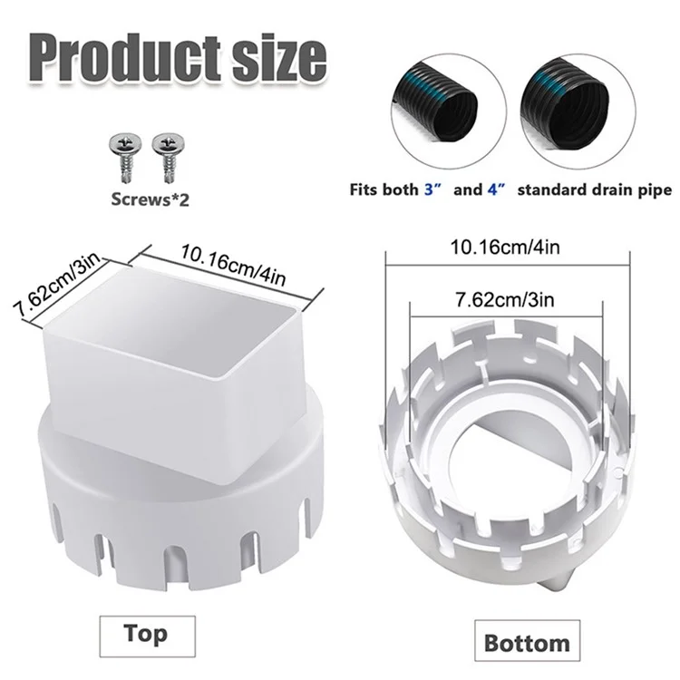 3x4 Inch Drain Pipe Draining Rain Gutter PVC Drain Connector Downspout Adapter - White