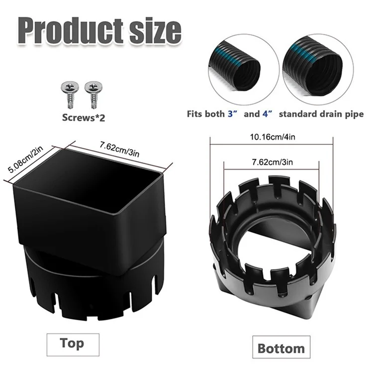 2x3 Inch Drain Pipe Draining Rain Gutter PVC Drain Connector Downspout Adapter - Black