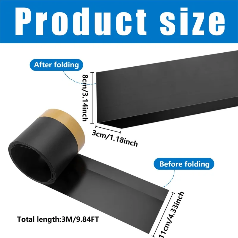 Under Couch Guards Blocker 3m PVC Strap Baffle Bottom Gap Bumper Barrier for Under Sofa Bed - Black
