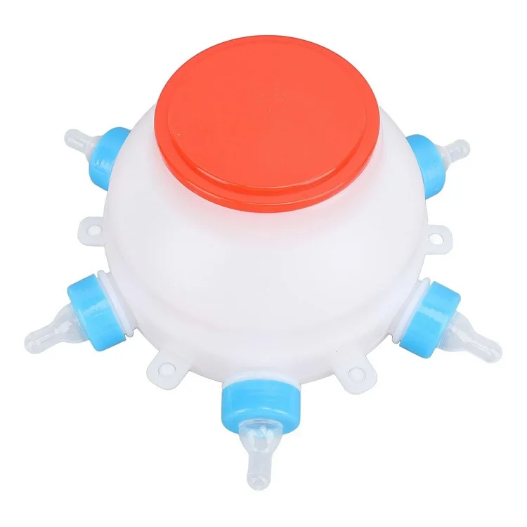 Piggy Milk Feeder 2.5L Round Piglet Poultry Breeding Feeder with 6 Pacifiers for Lambs, Piglets, Cows