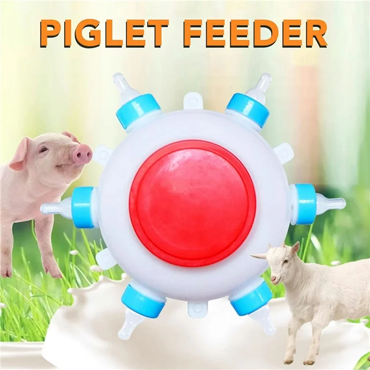 Piggy Milk Feeder 2.5L Round Piglet Poultry Breeding Feeder with 6 Pacifiers for Lambs, Piglets, Cows