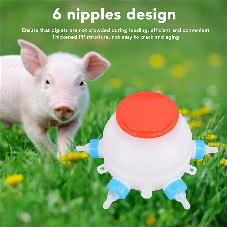 Piggy Milk Feeder 2.5L Round Piglet Poultry Breeding Feeder with 6 Pacifiers for Lambs, Piglets, Cows